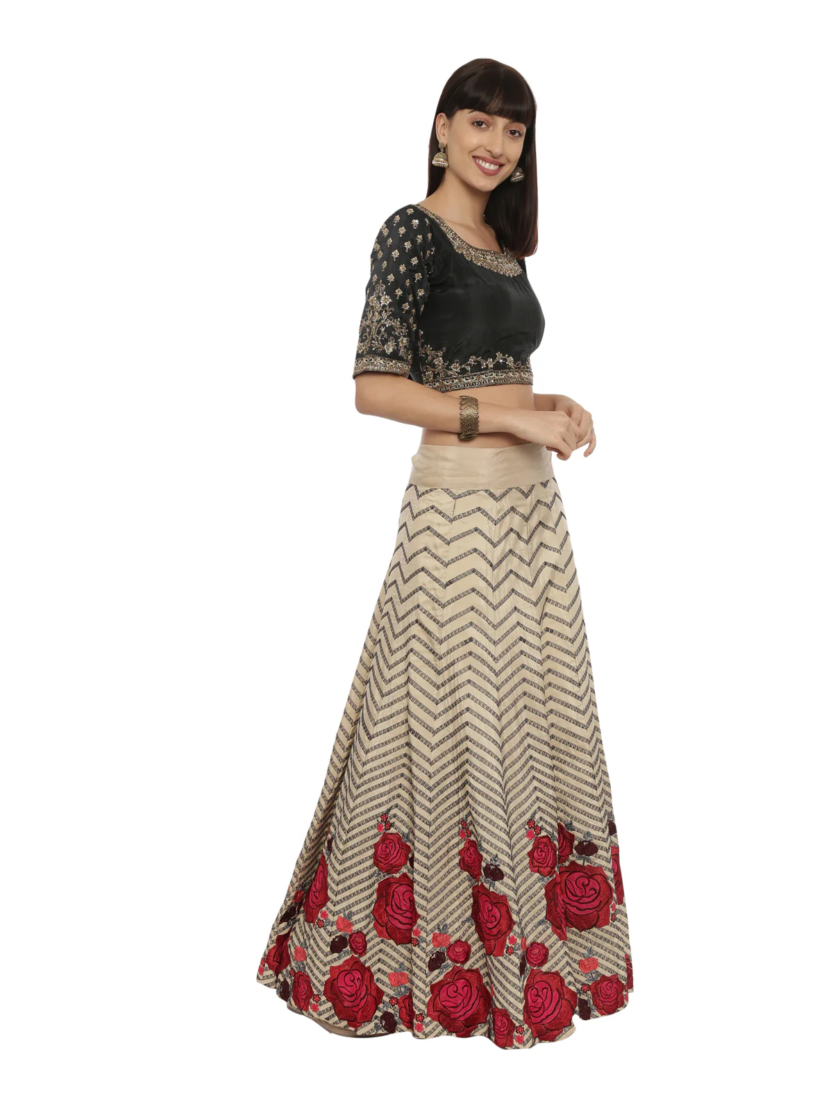 Neerus Black & Beige Zari Lehenga Set - Image 4