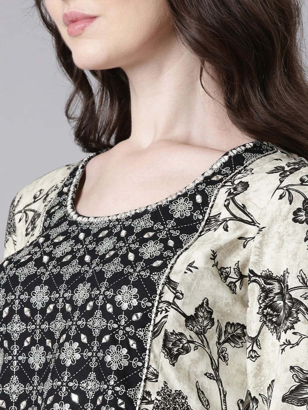 Neerus Black Casual Floral Anarkali Kurta - Image 4