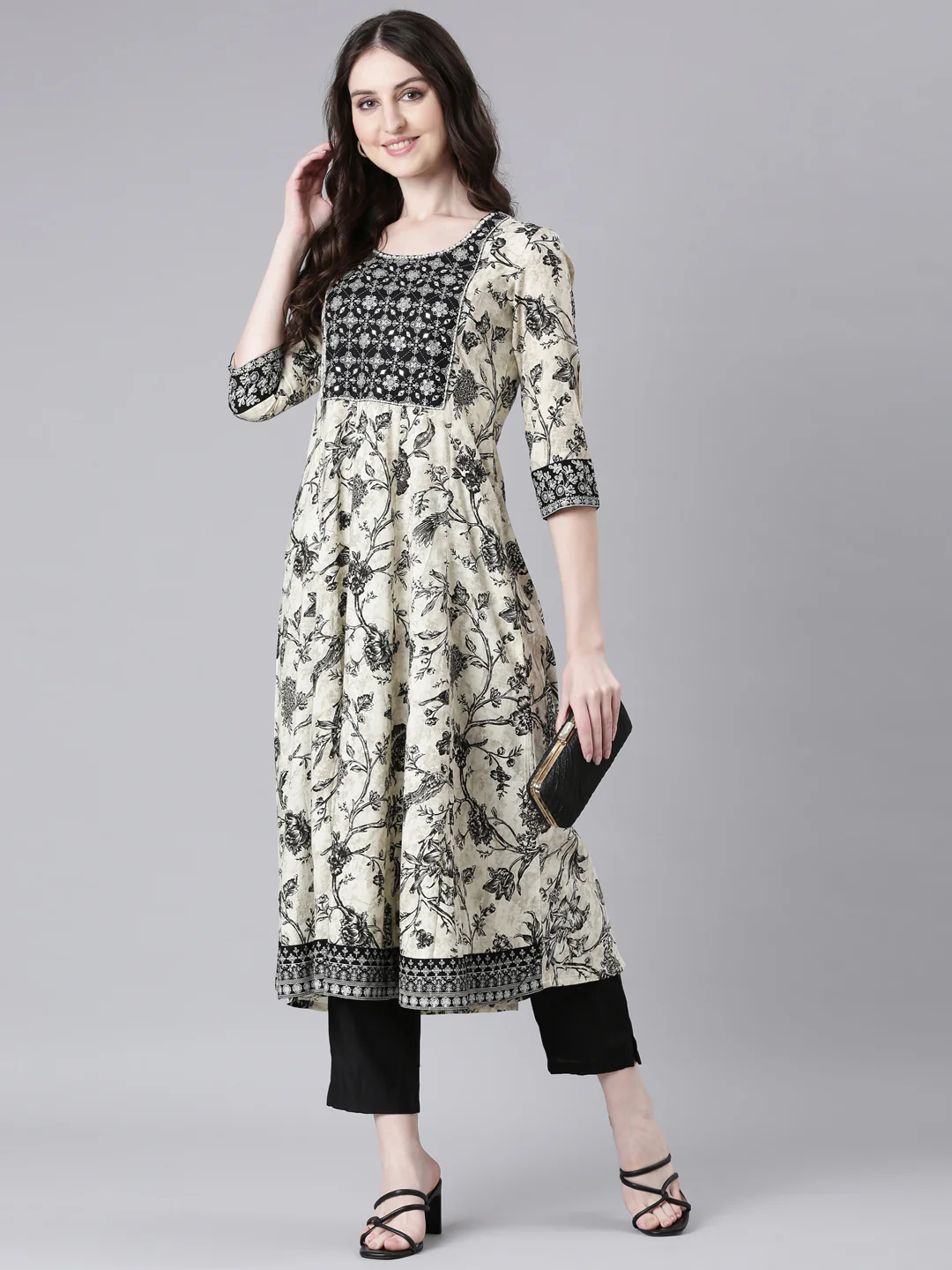 Neerus Black Casual Floral Anarkali Kurta - Image 5