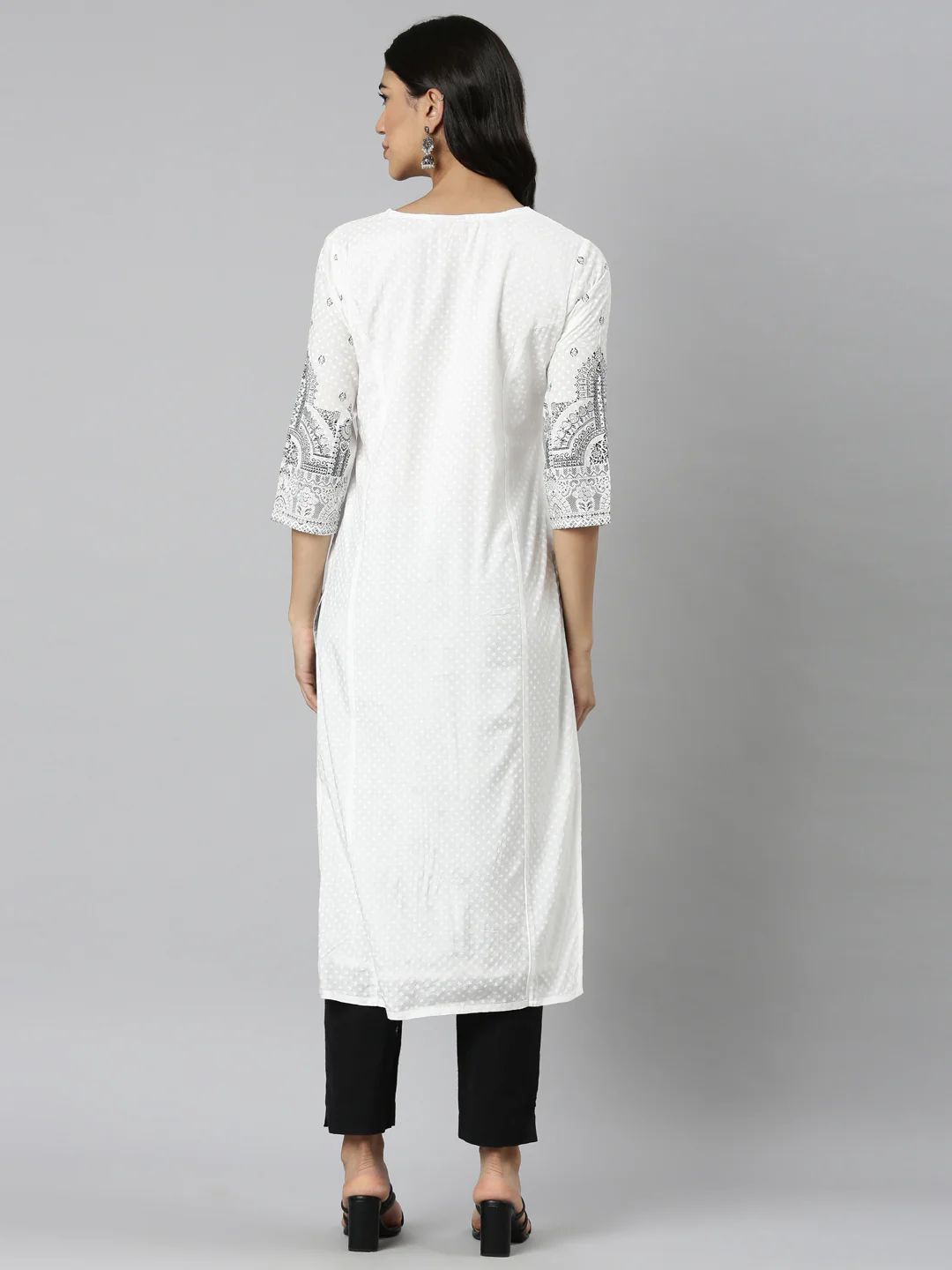 Neerus Black Casual Floral Straight Kurta - Image 3