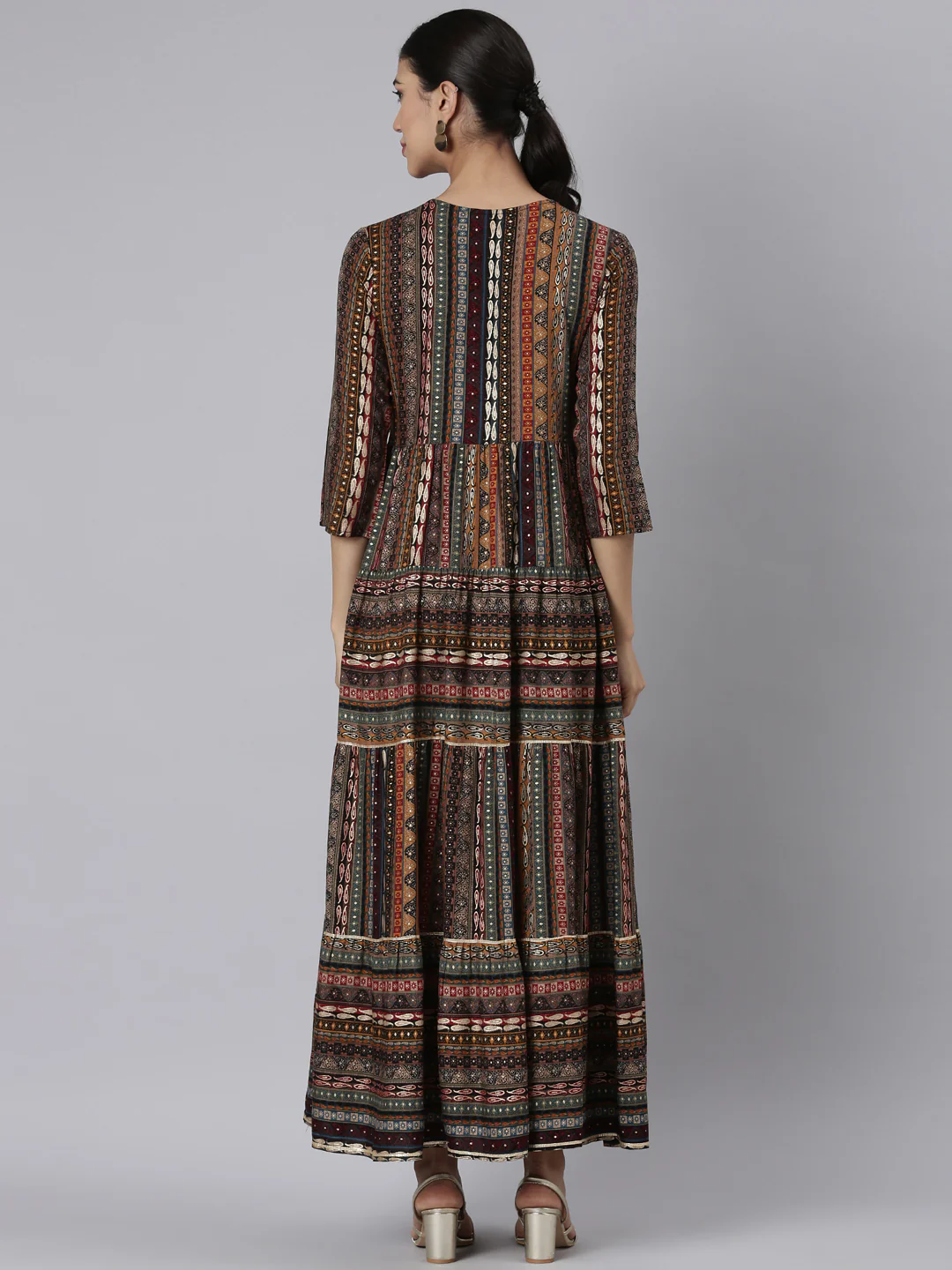 Neerus Black Casual Maxi Paisley Dresses - Image 3
