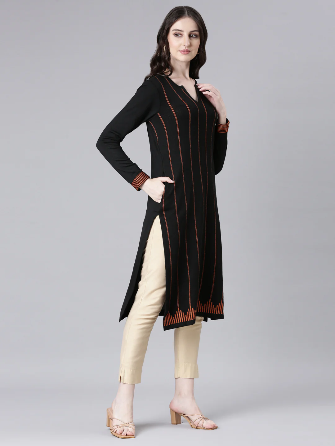 Neerus Black Casual Solid Straight Kurta - Image 2