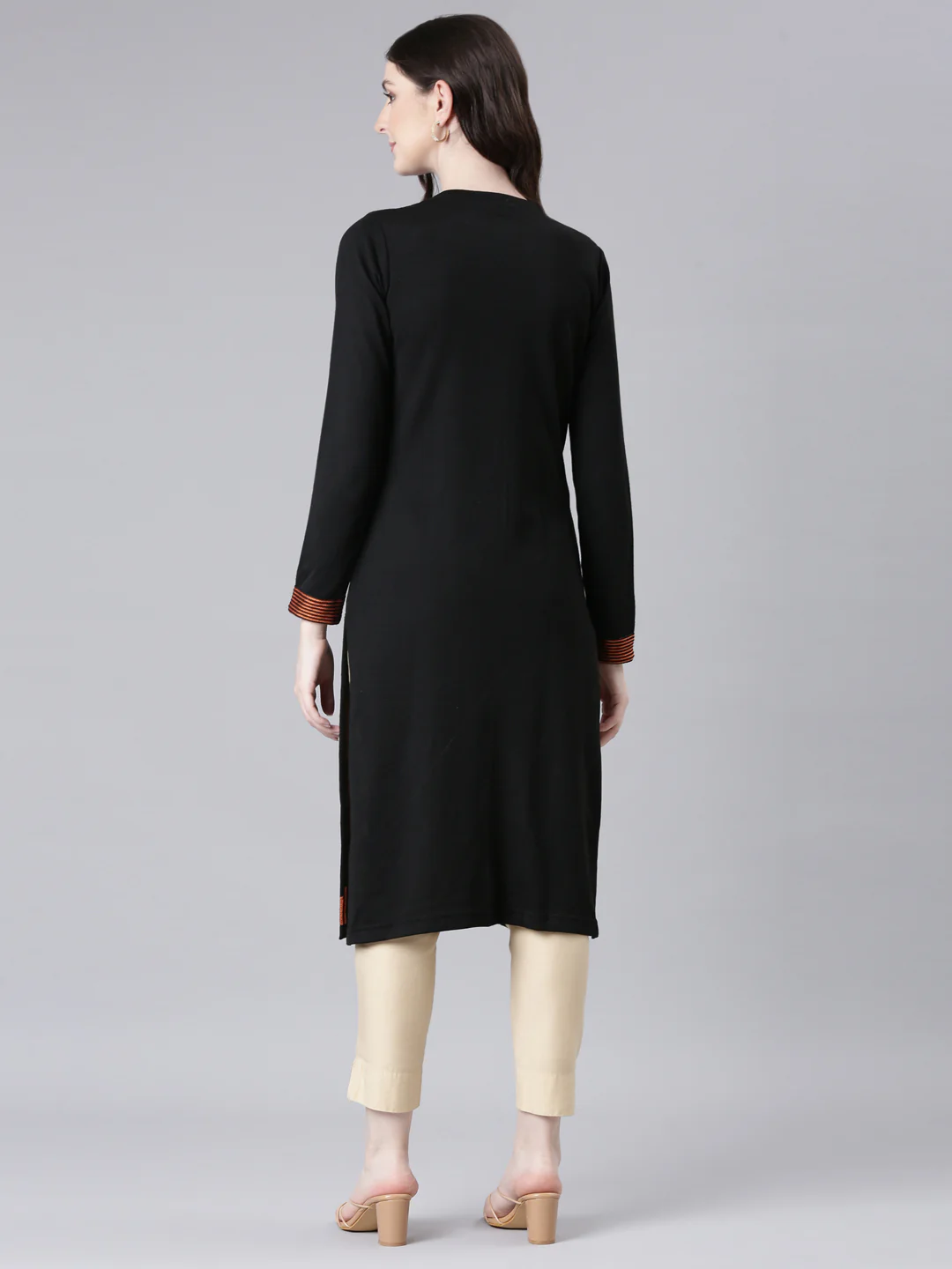 Neerus Black Casual Solid Straight Kurta - Image 3