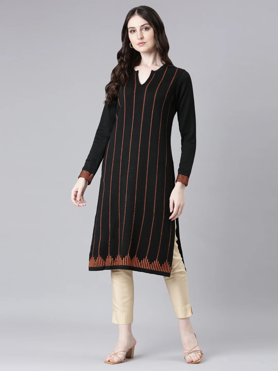 Neerus Black Casual Solid Straight Kurta - Image 5