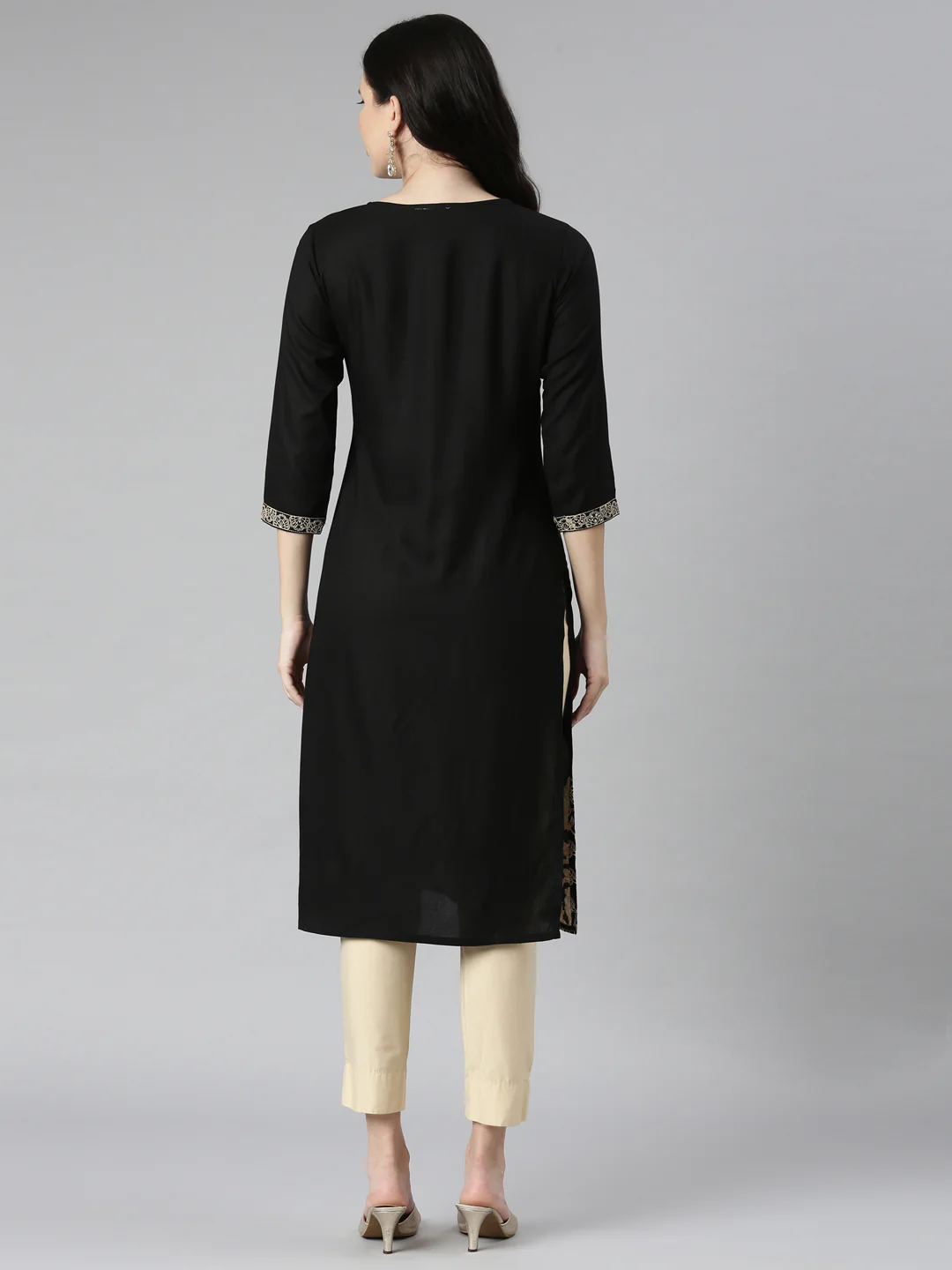 Neerus Black Casual Solid Straight Kurta - Image 4