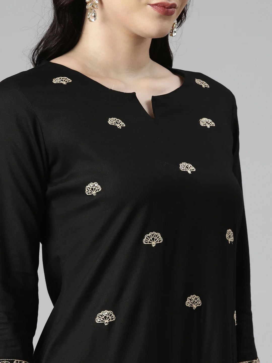 Neerus Black Casual Solid Straight Kurta - Image 5