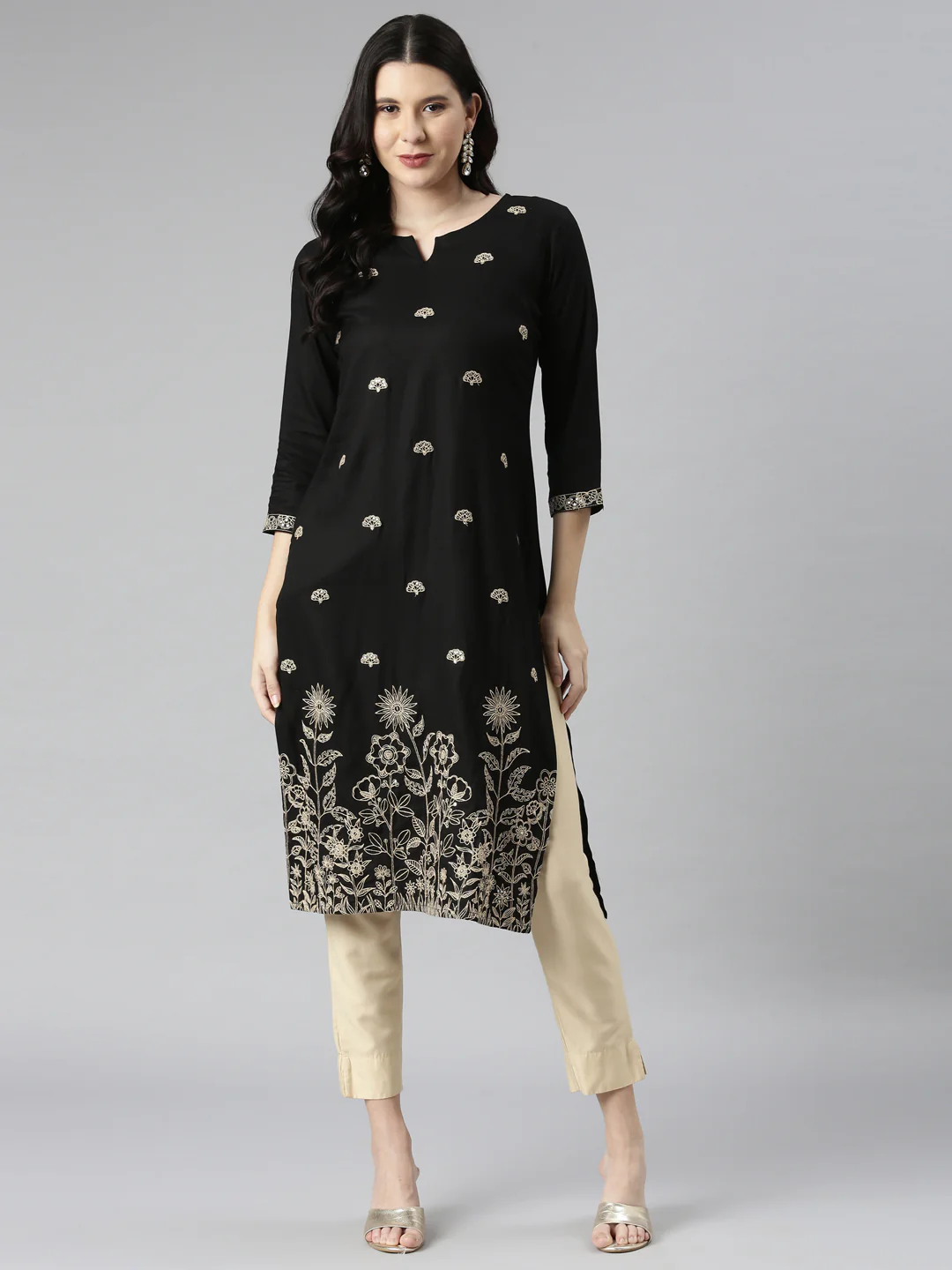 Neerus Black Casual Solid Straight Kurta - Image 6
