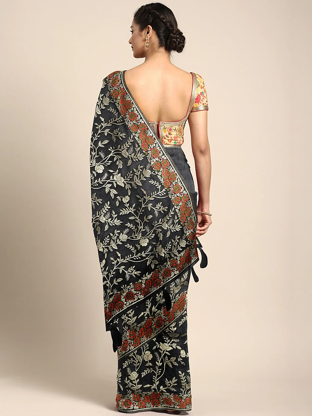 Neerus Black Color Banaras Fabric Saree - Image 2