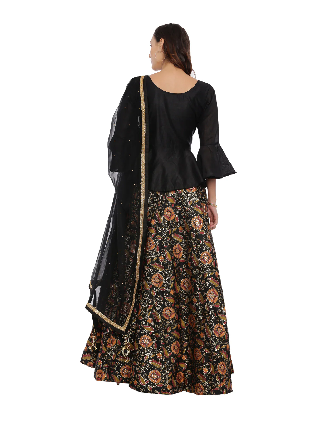 Neerus Black Color Chanderi Fabric Full Sleeves Suit-Peplum - Image 4