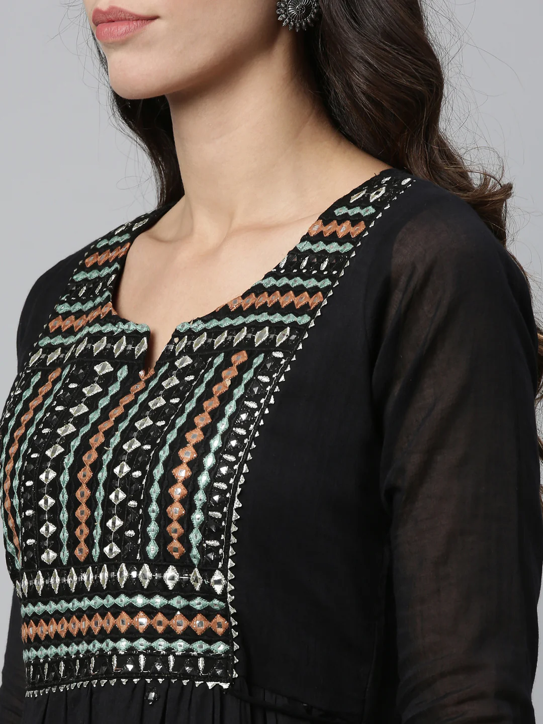Neerus Black Color Cotton Fabric Kurta - Image 3