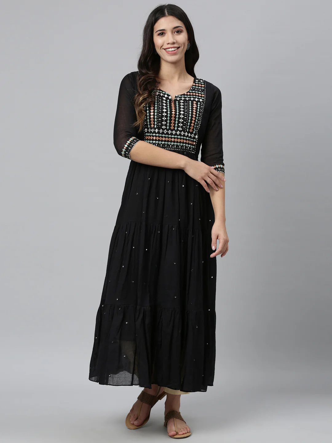 Neerus Black Color Cotton Fabric Kurta - Image 4