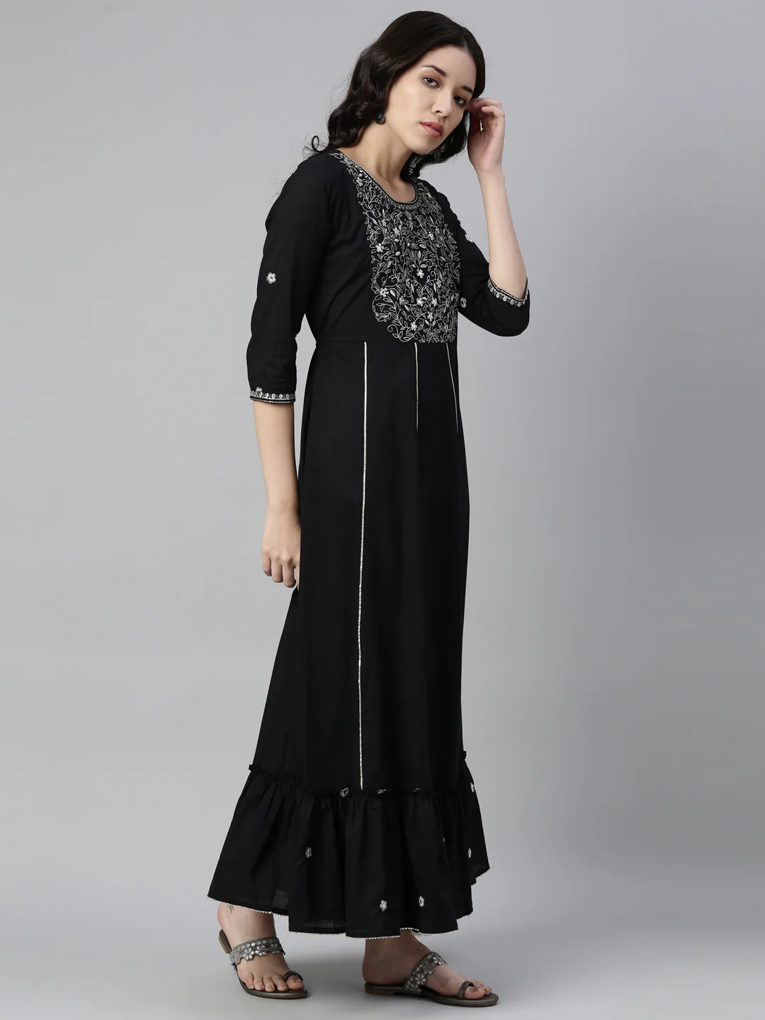 Neerus Black Color Cotton Fabric Kurta - Image 2
