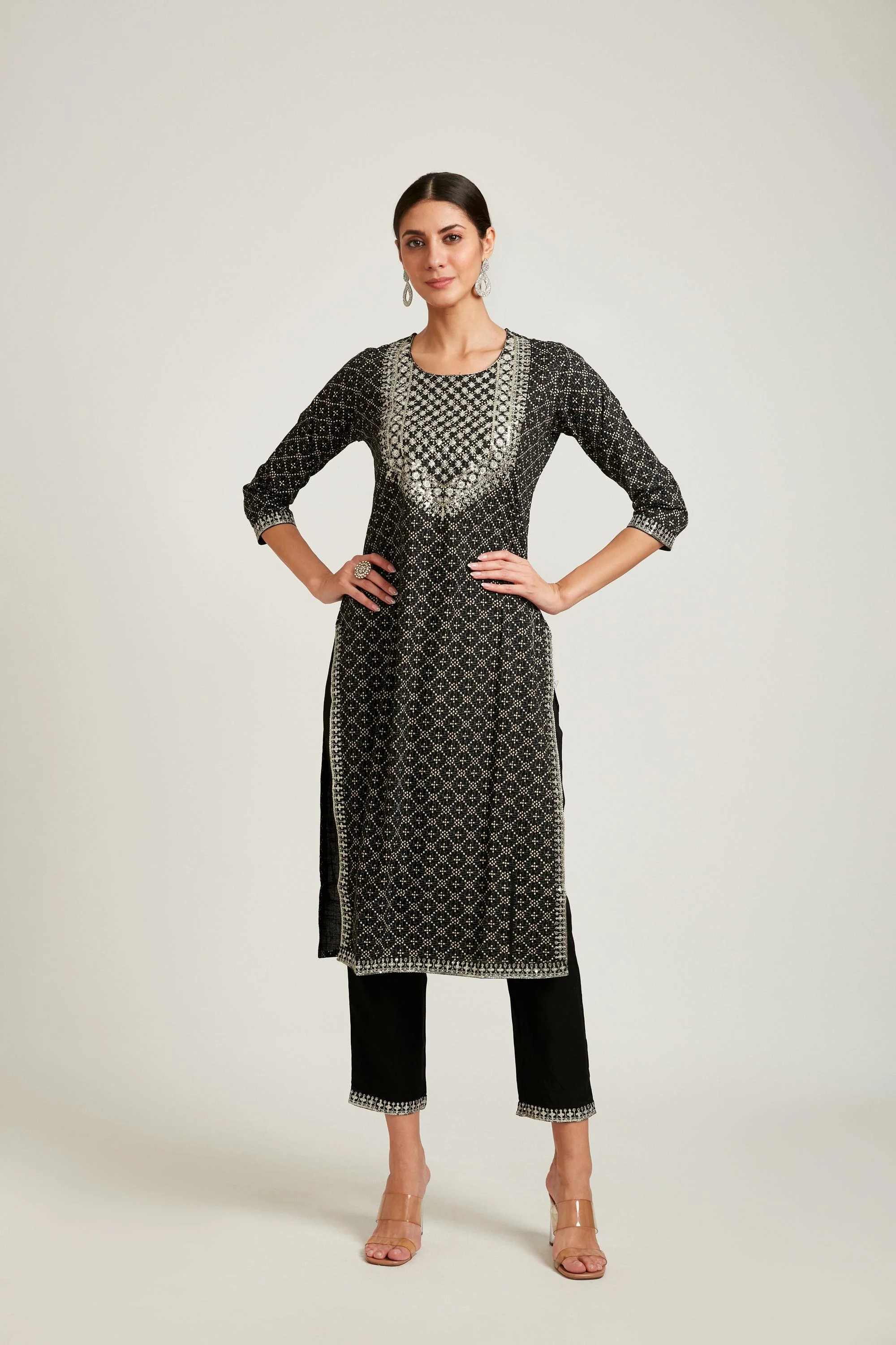 Neerus Black Color Cotton Fabric Kurta Set - Image 3