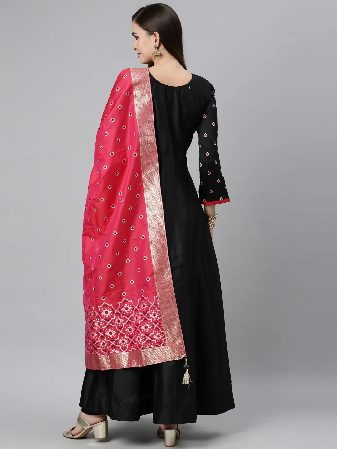Neerus Black Color Dupion Silk Fabric Readymade Suits - Image 4
