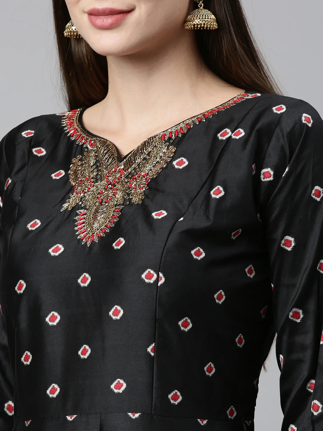 Neerus Black Color Dupion Silk Fabric Readymade Suits - Image 5