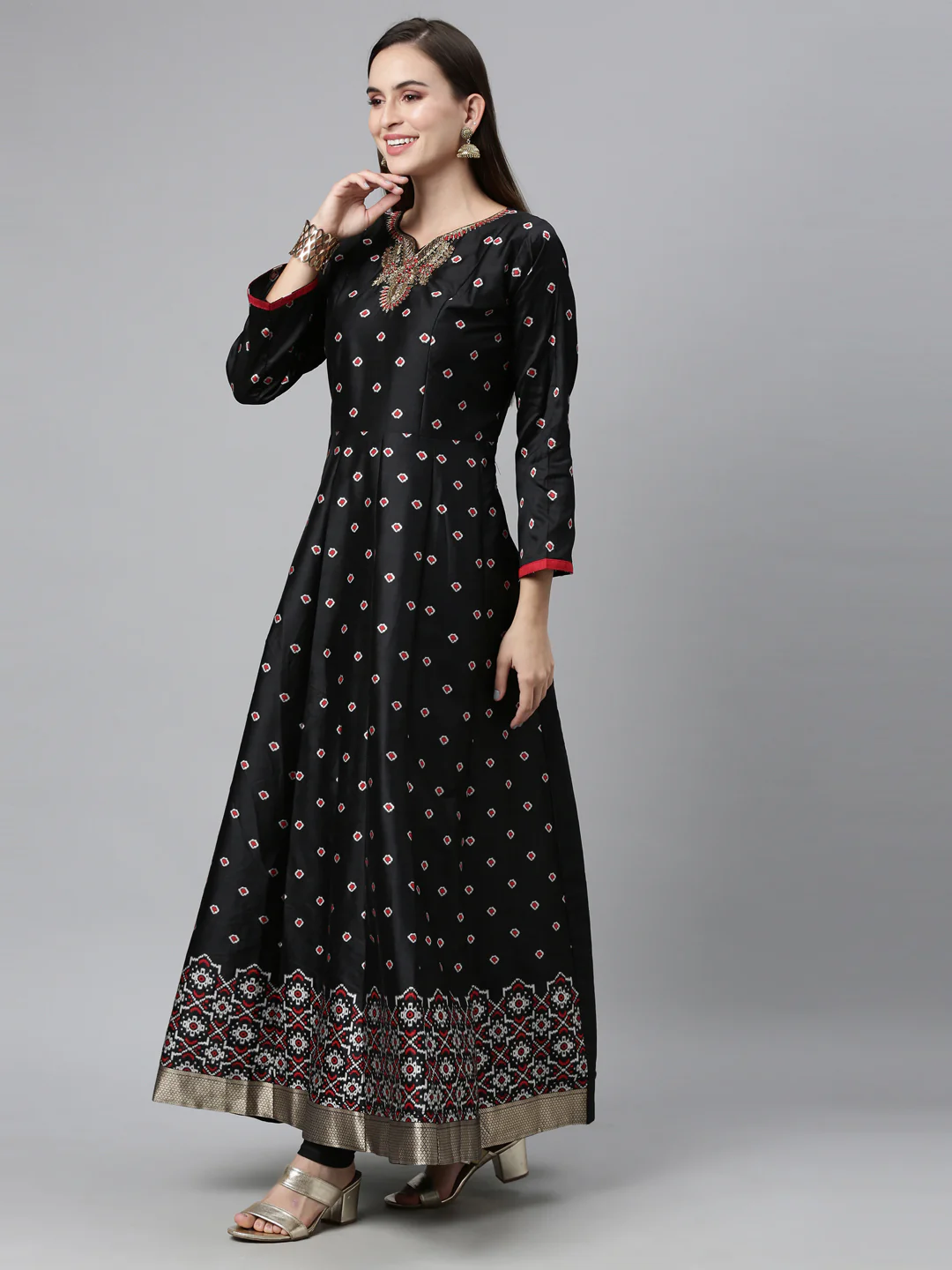 Neerus Black Color Dupion Silk Fabric Readymade Suits - Image 7