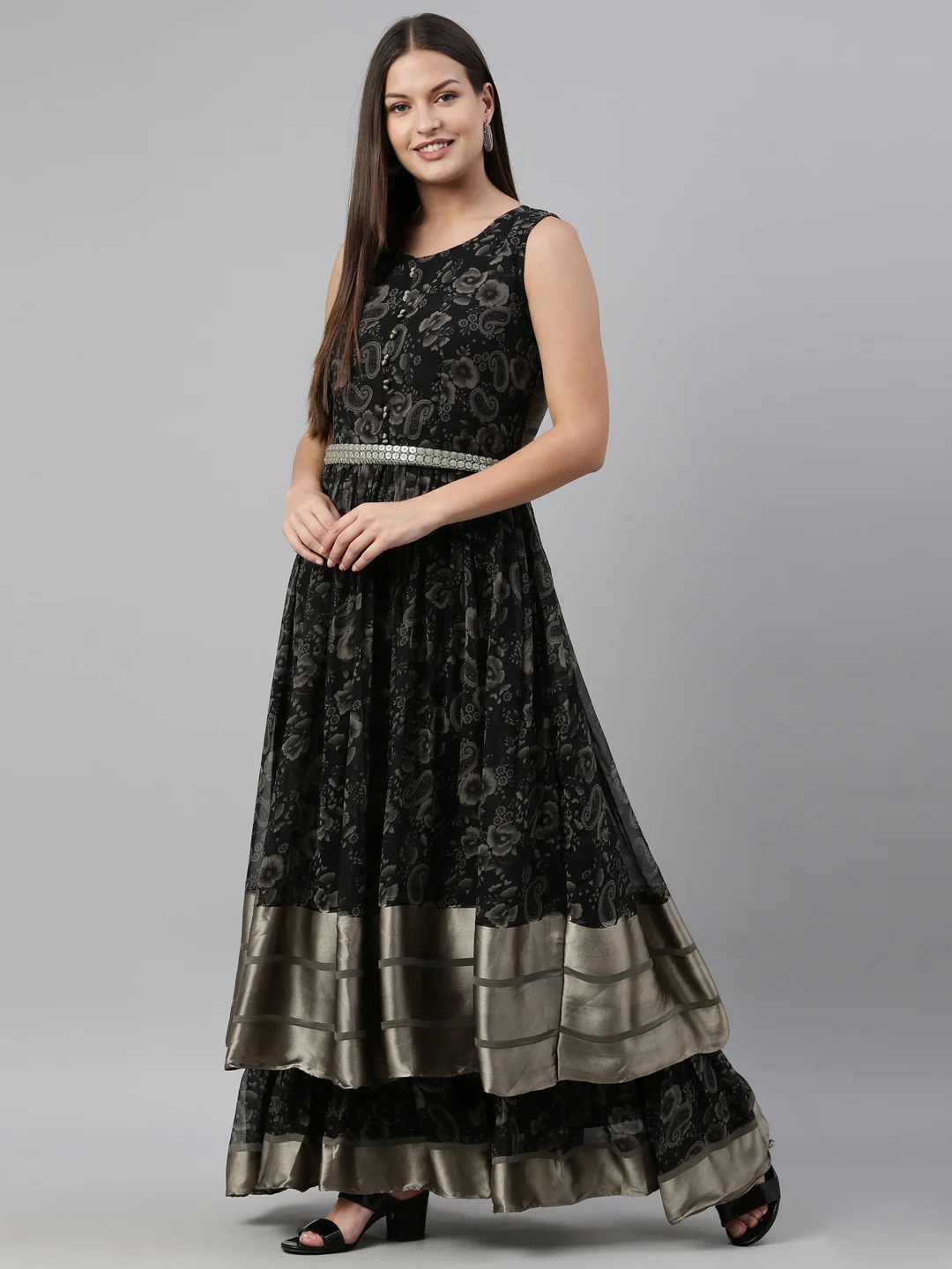 Neerus Black Color Georgette Fabric Gown - Image 6