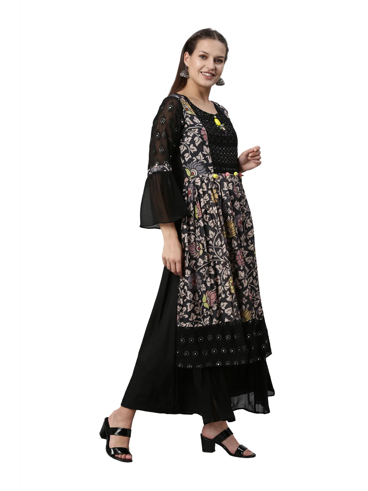 Neerus Black Color Georgette Fabric Kurta - Image 4