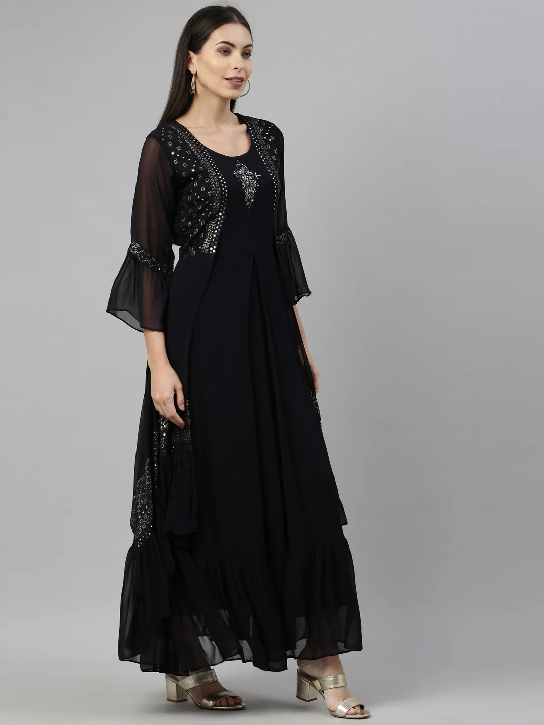 Neerus Black Color Georgette Fabric Kurta - Image 4