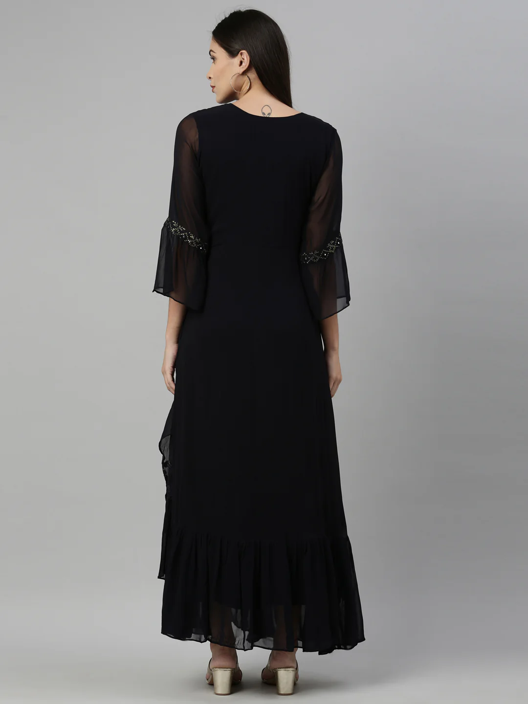 Neerus Black Color Georgette Fabric Kurta - Image 5