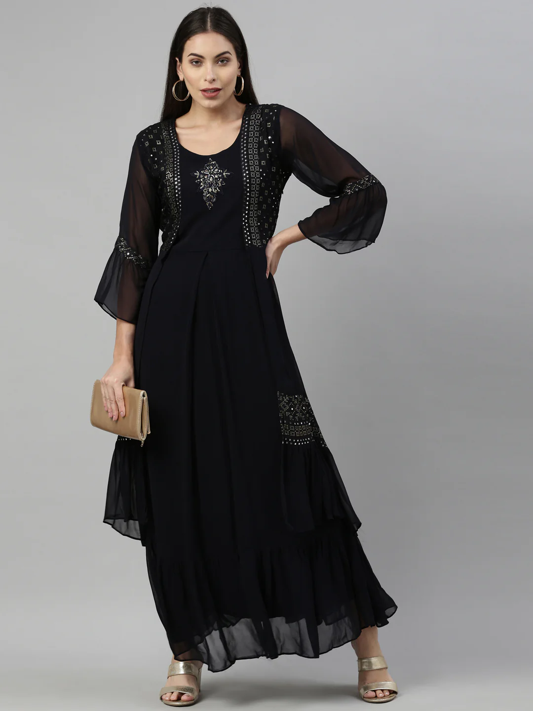 Neerus Black Color Georgette Fabric Kurta - Image 6