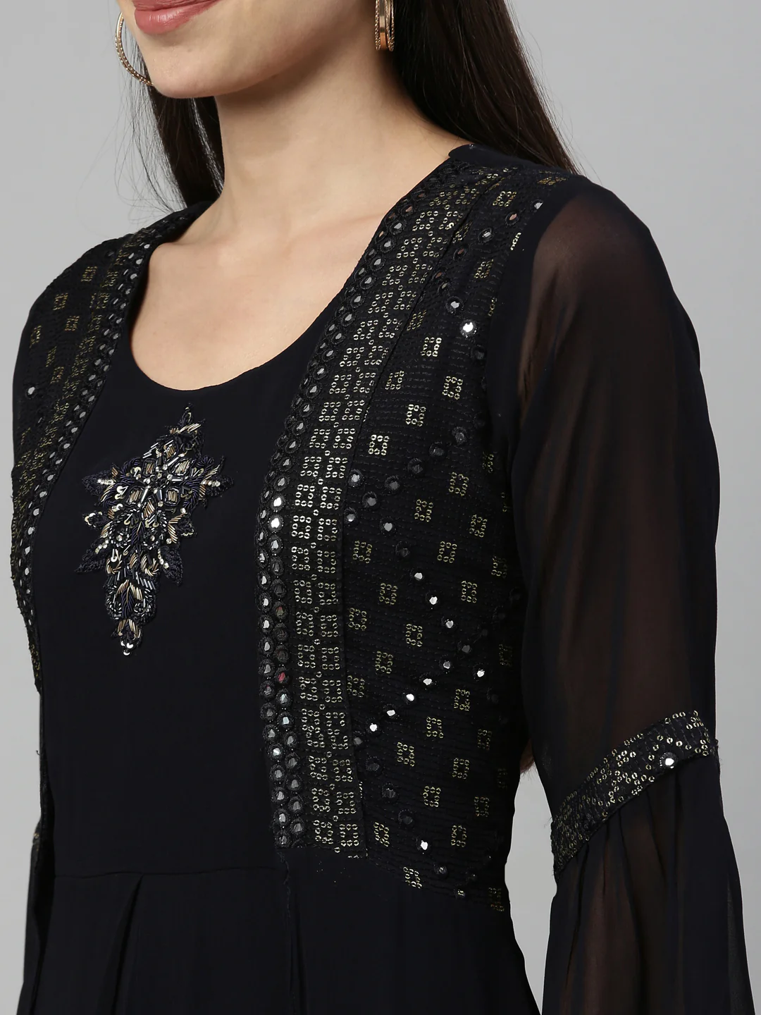 Neerus Black Color Georgette Fabric Kurta - Image 9