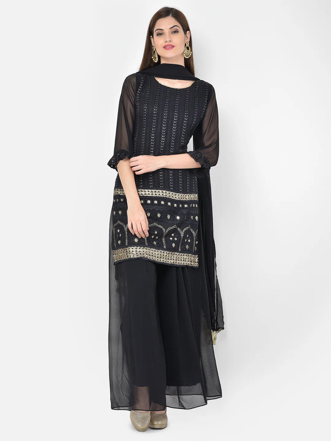 Neerus Black Color Georgette Fabric Salwar Kameez - Image 10
