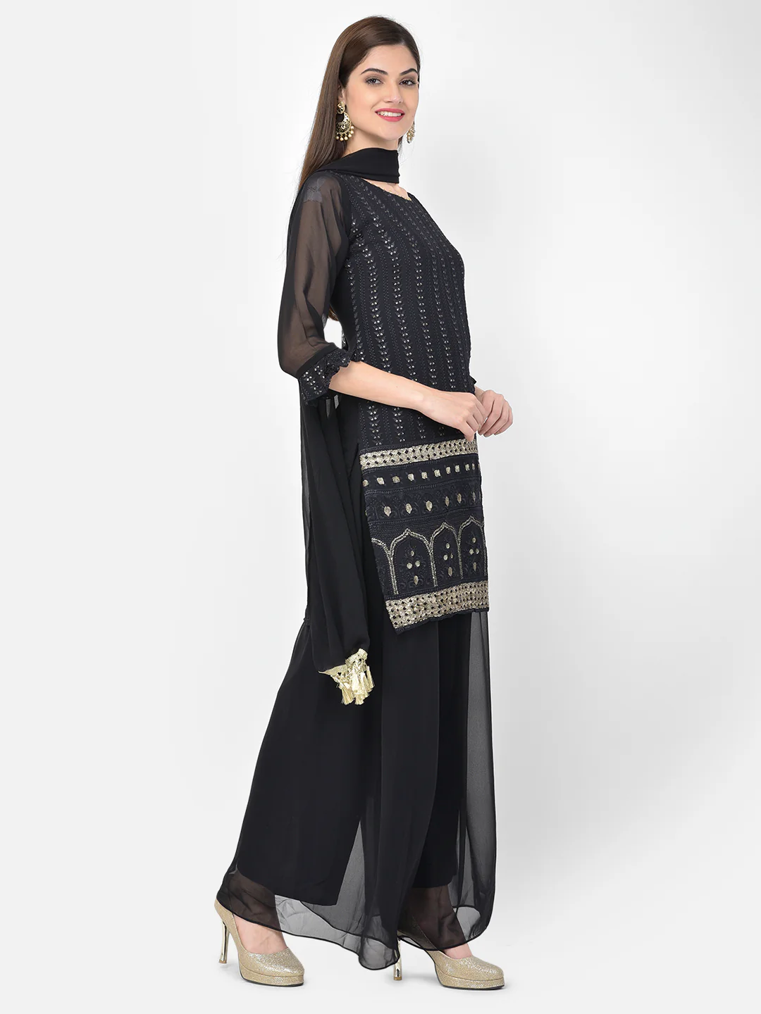 Neerus Black Color Georgette Fabric Salwar Kameez - Image 3