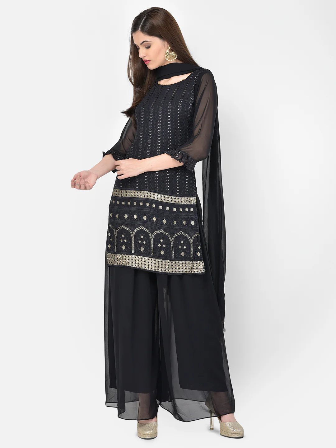 Neerus Black Color Georgette Fabric Salwar Kameez - Image 9