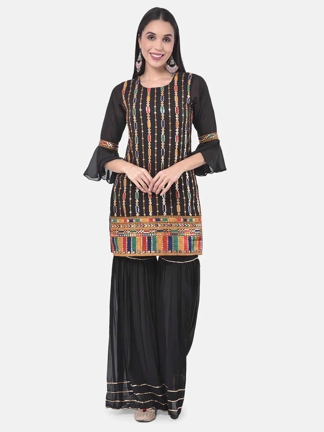 Neerus Black Color Georgette Fabric Suit-Gharara - Image 7