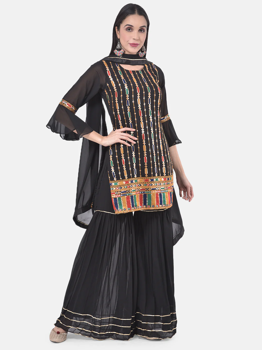 Neerus Black Color Georgette Fabric Suit-Gharara - Image 8