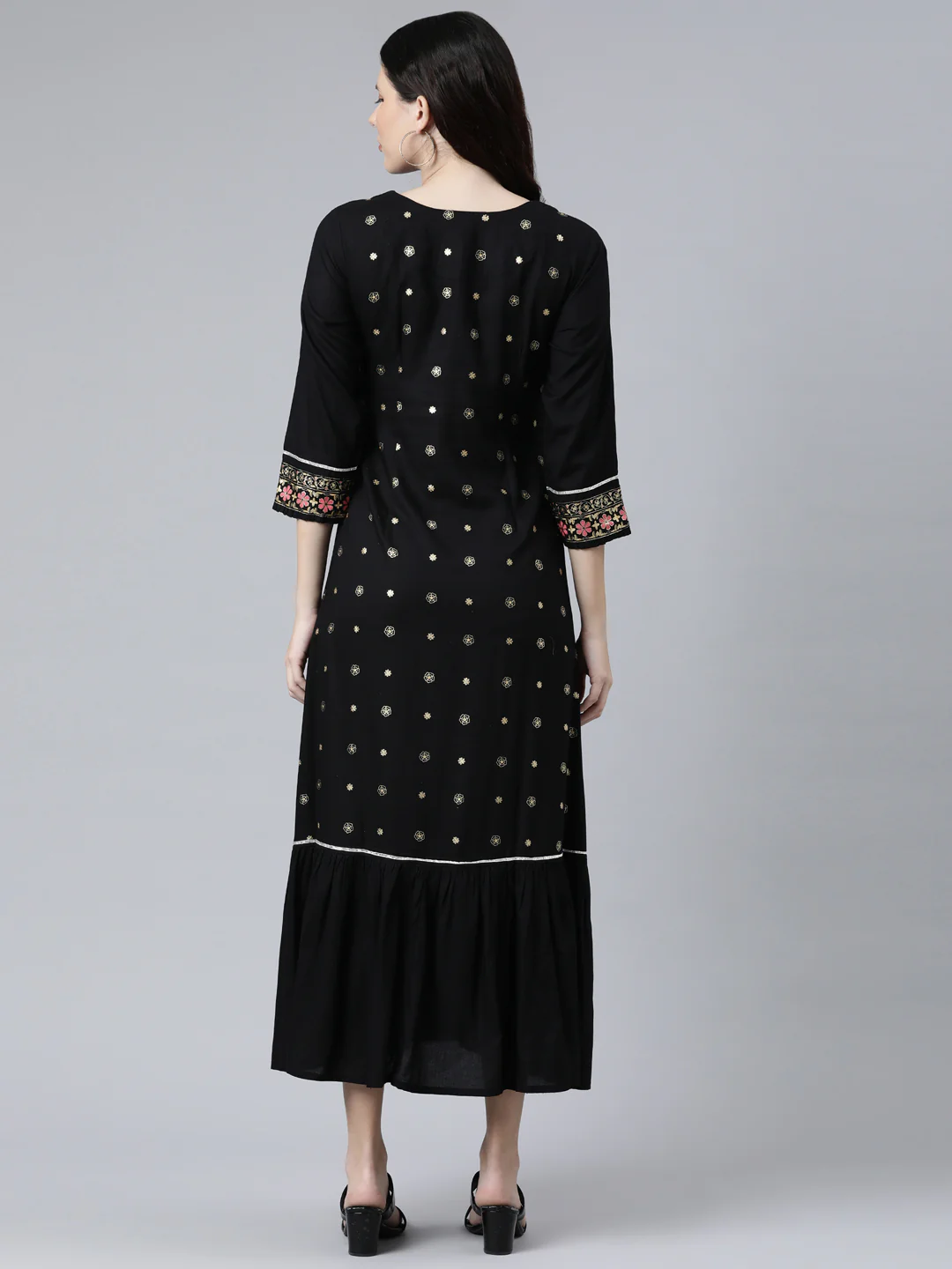 Neerus Black Color Rayon Fabeic Dress - Image 3
