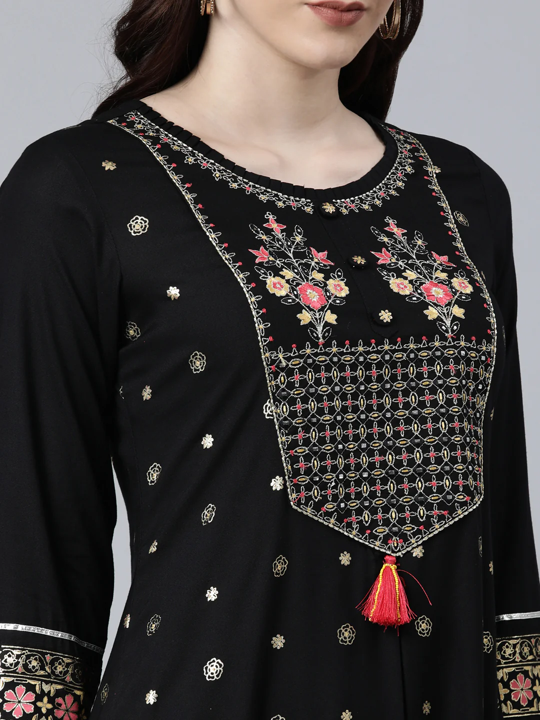Neerus Black Color Rayon Fabeic Dress - Image 4