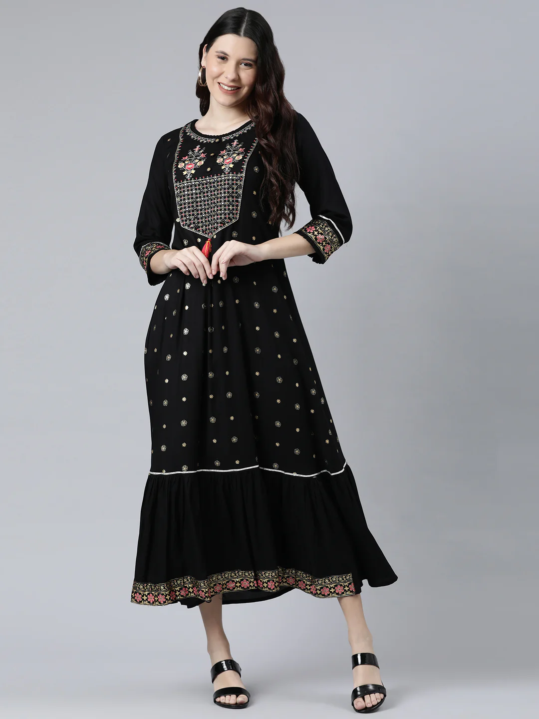 Neerus Black Color Rayon Fabeic Dress - Image 5