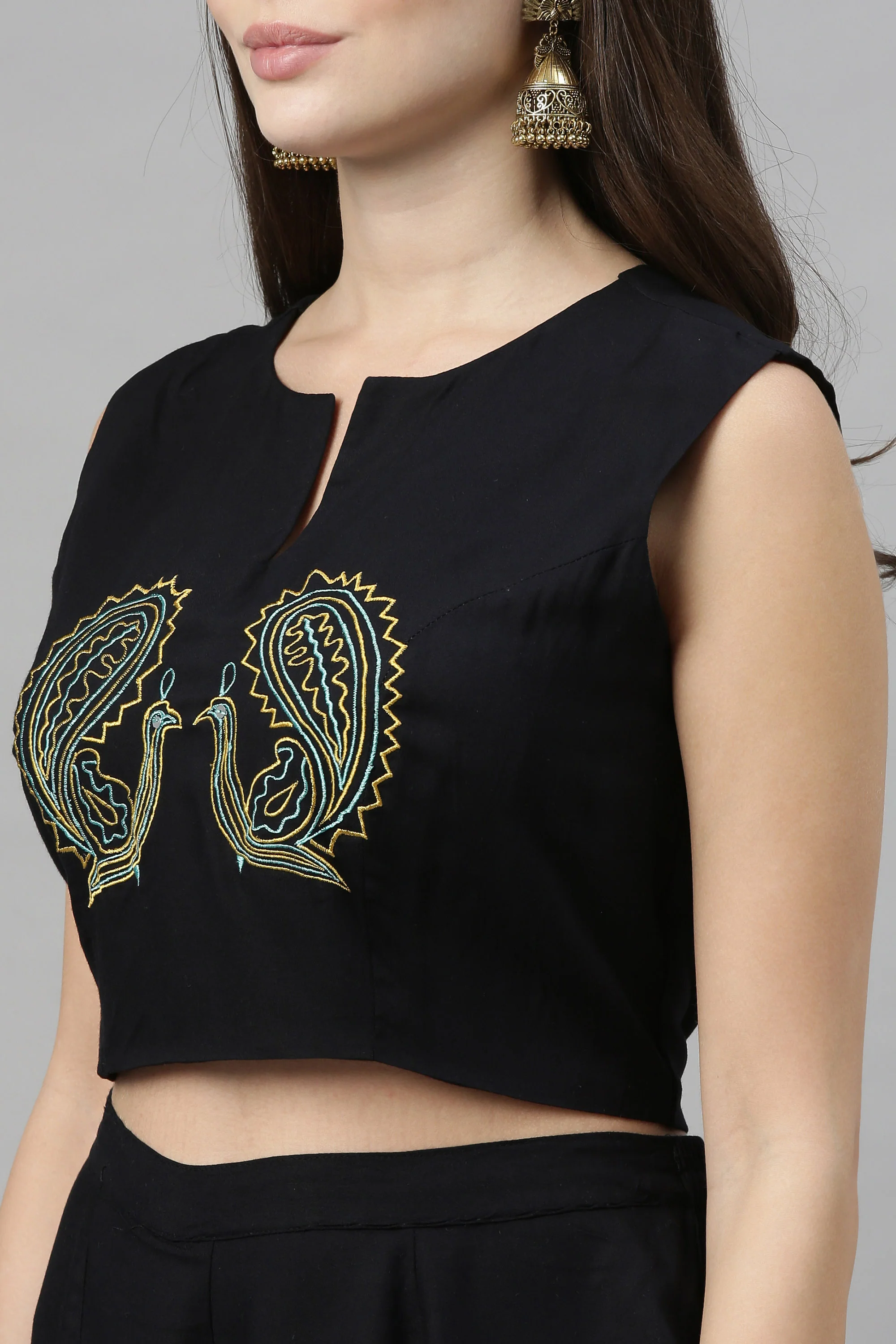 Neerus Black Color Rayon Fabric Crop-Top - Image 3
