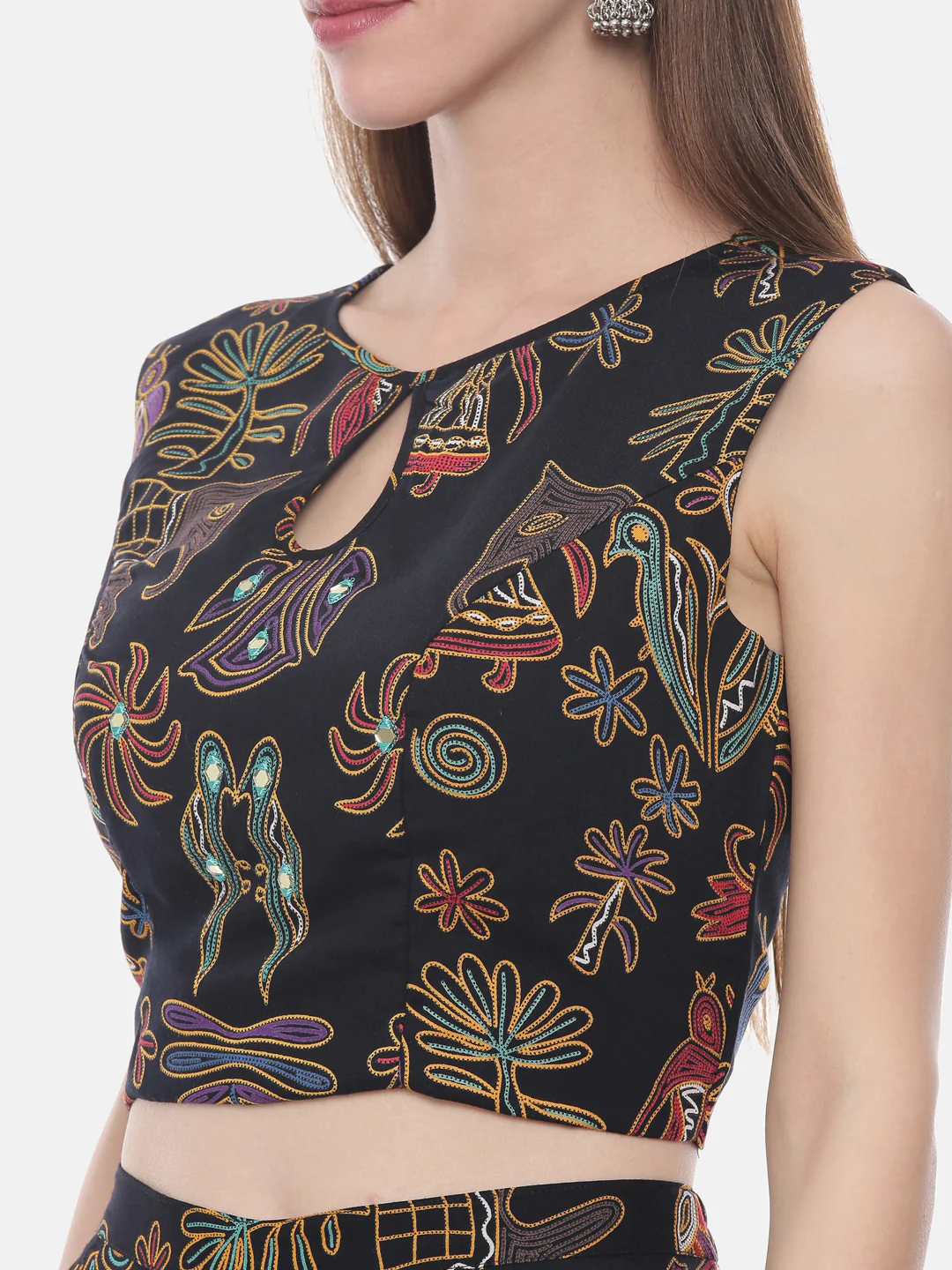 Neerus Black Color Rayon Fabric Crop-Top - Image 2