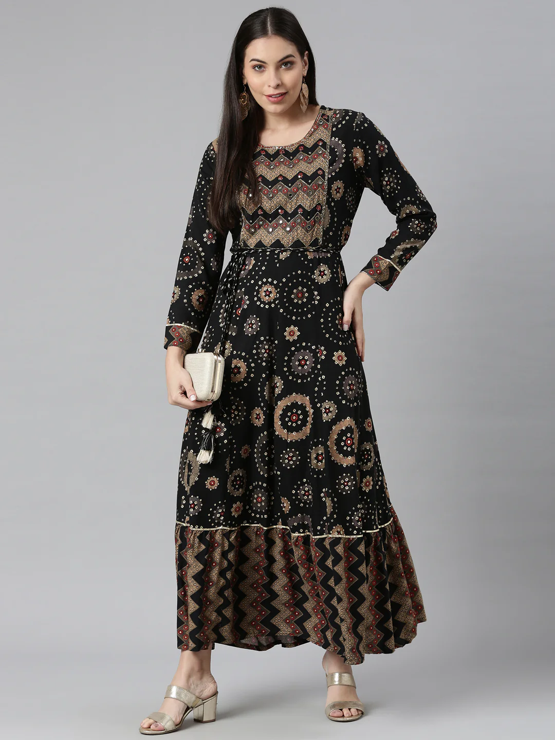 Neerus Black Color Rayon Fabric Floral Kurta - Image 5