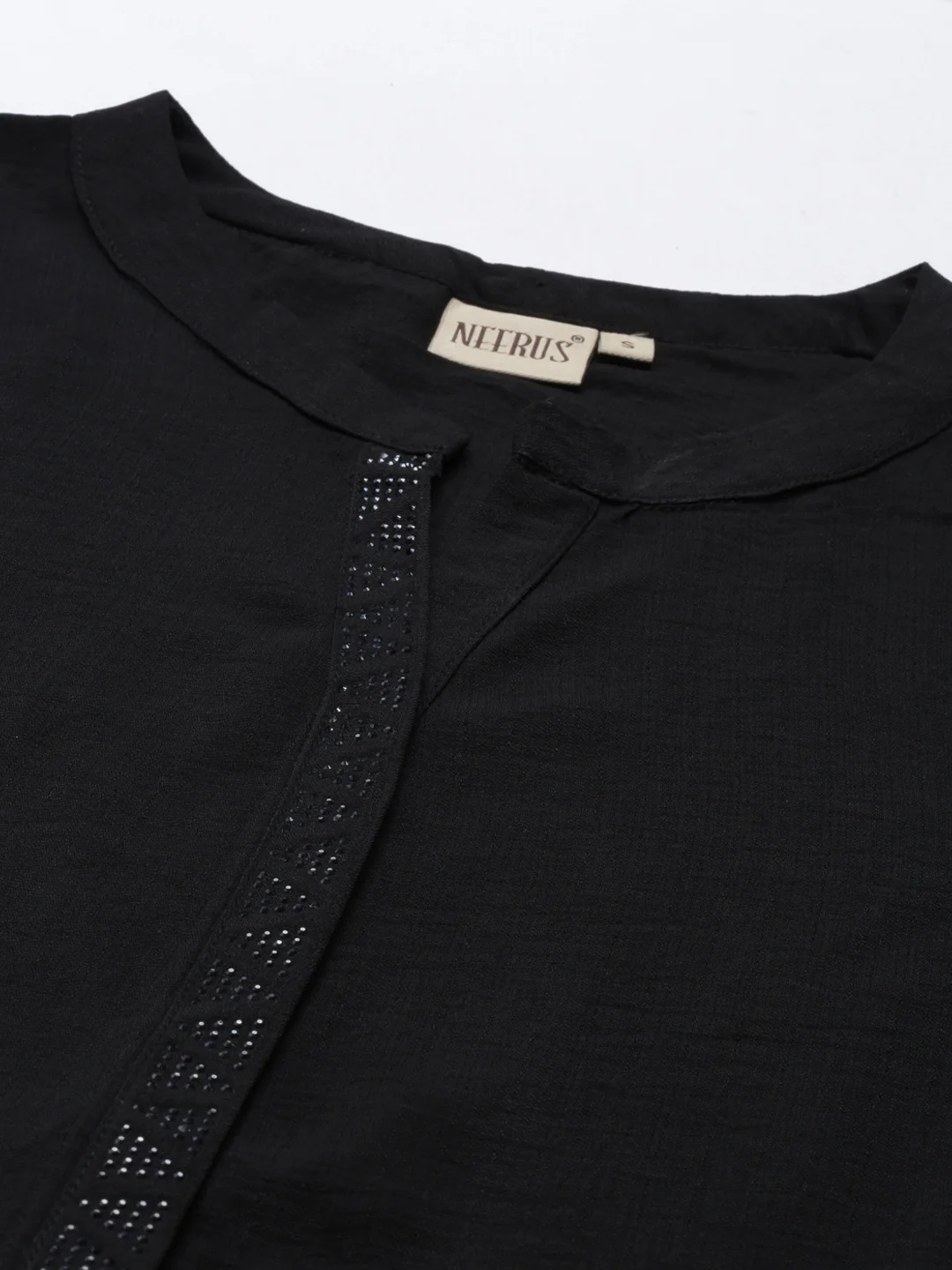 Neerus Black Color Rayon Fabric Kurta - Image 2