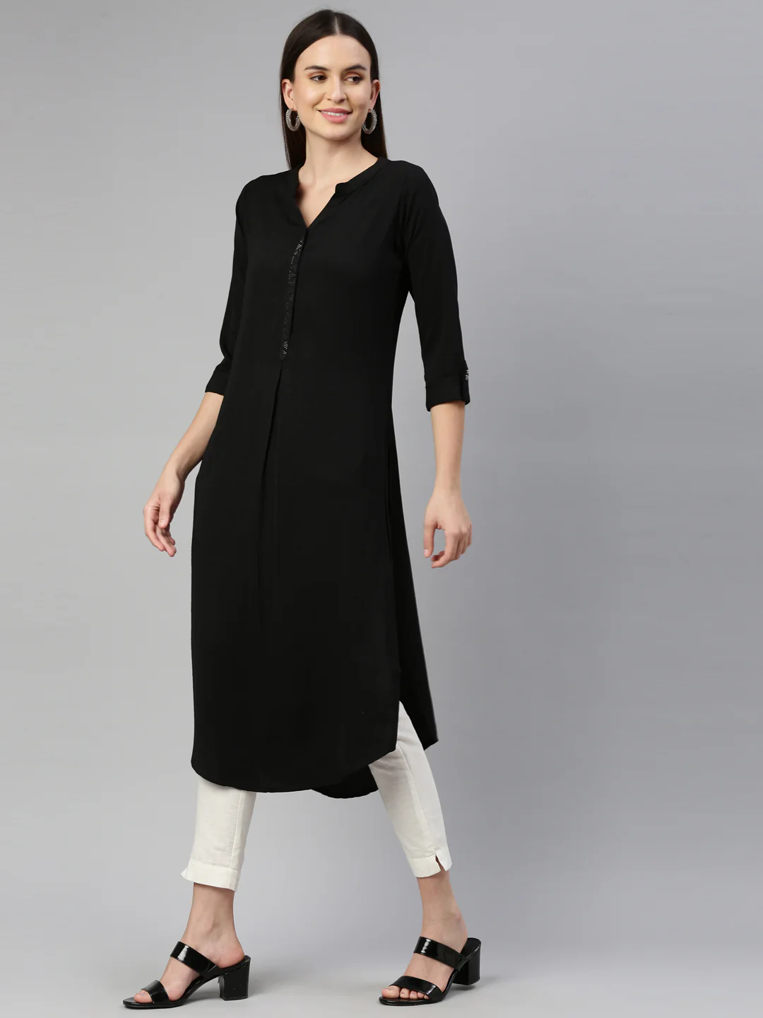 Neerus Black Color Rayon Fabric Kurta - Image 3