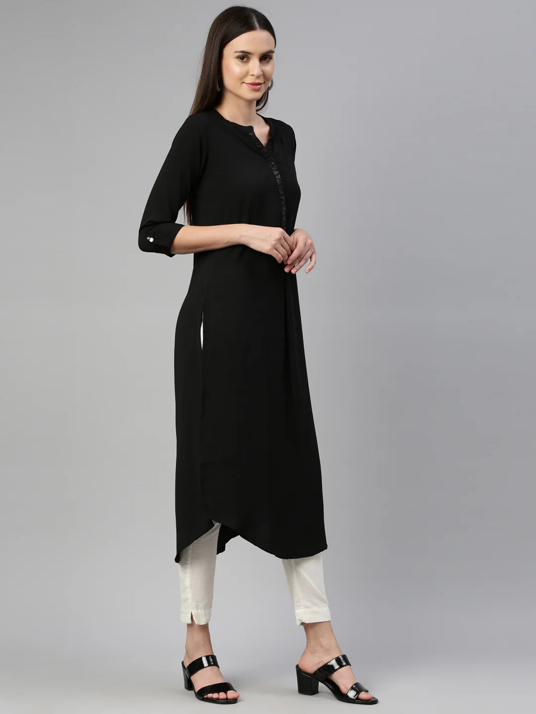 Neerus Black Color Rayon Fabric Kurta - Image 4