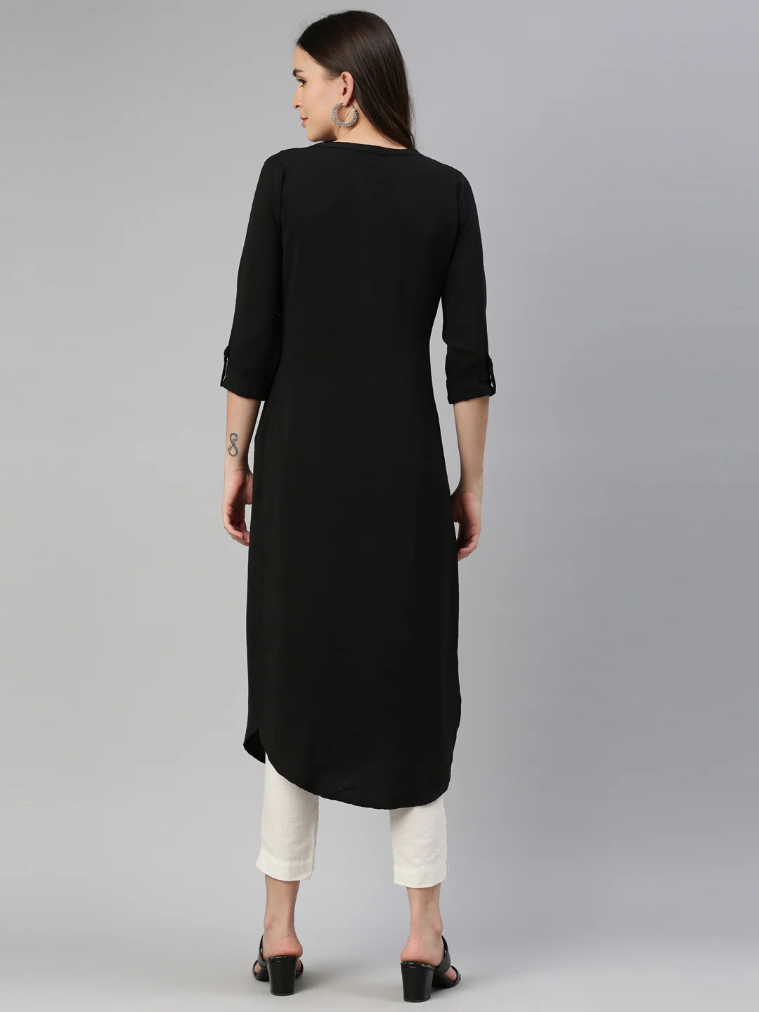 Neerus Black Color Rayon Fabric Kurta - Image 5