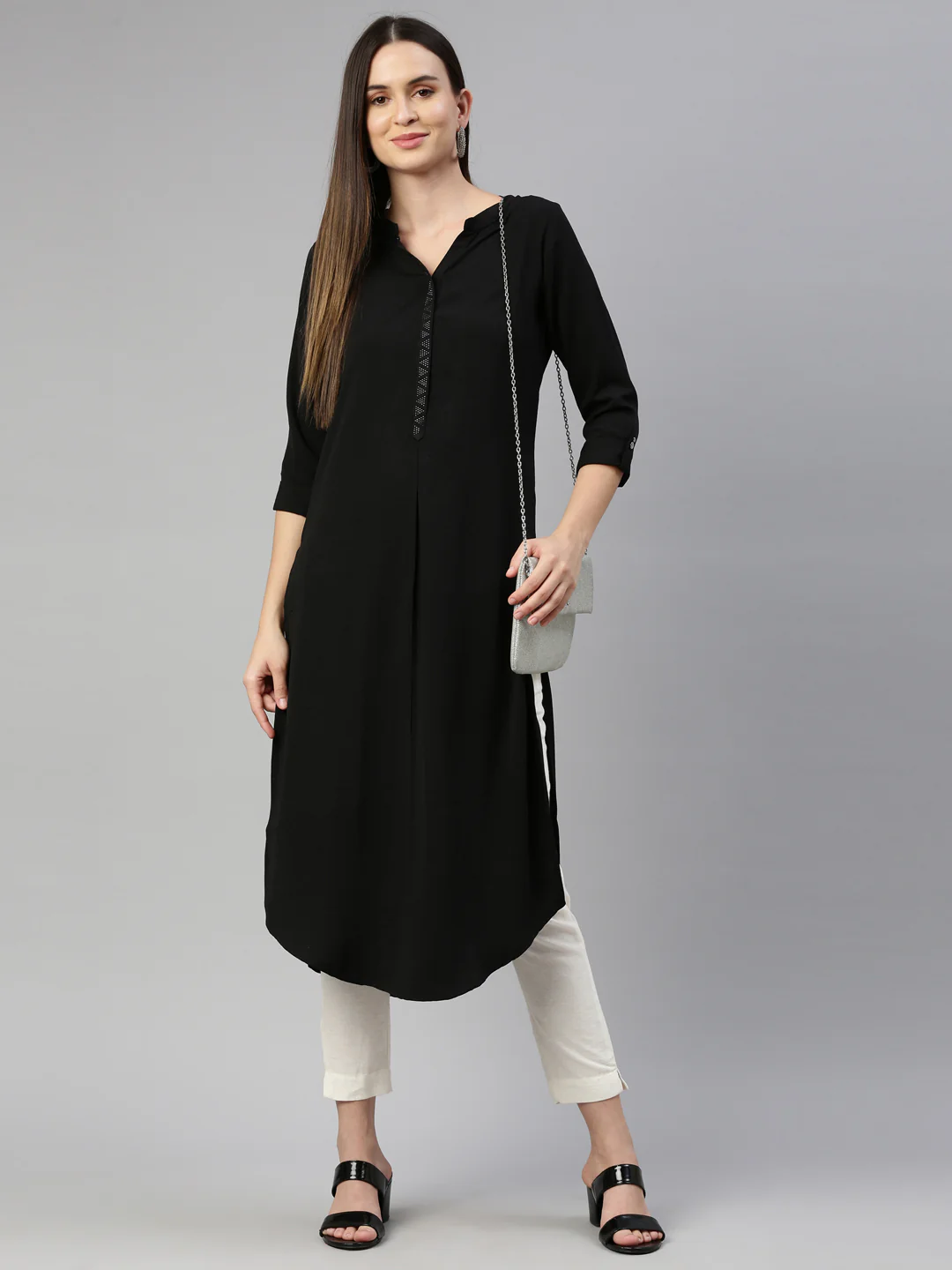 Neerus Black Color Rayon Fabric Kurta - Image 6