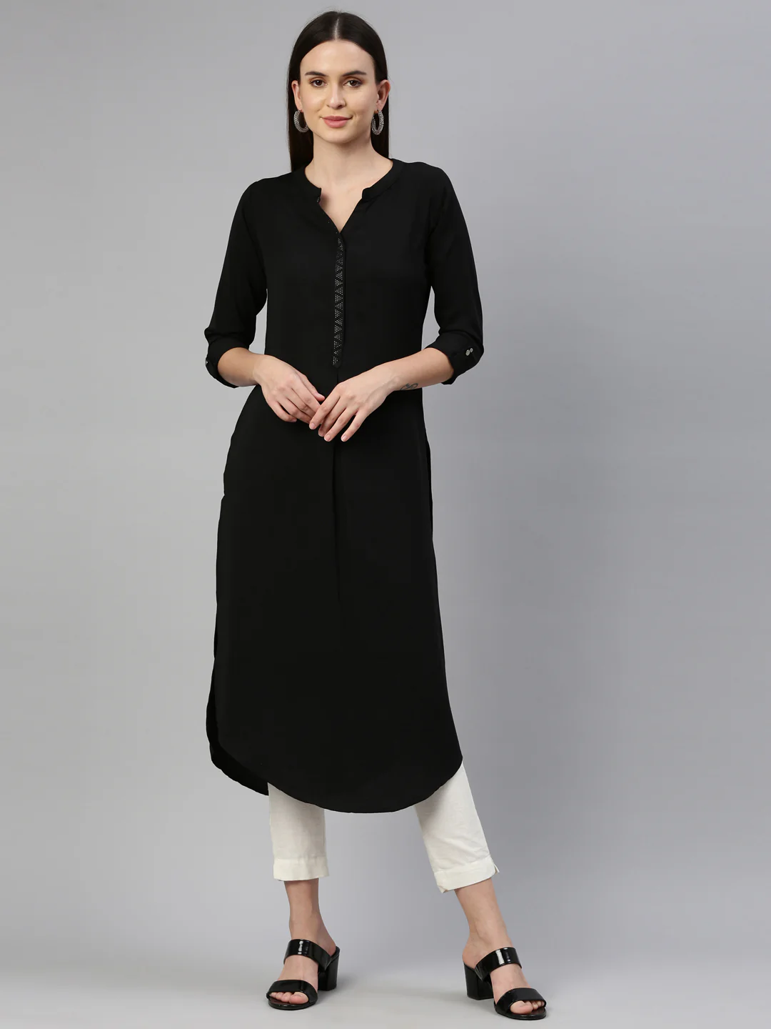 Neerus Black Color Rayon Fabric Kurta - Image 9