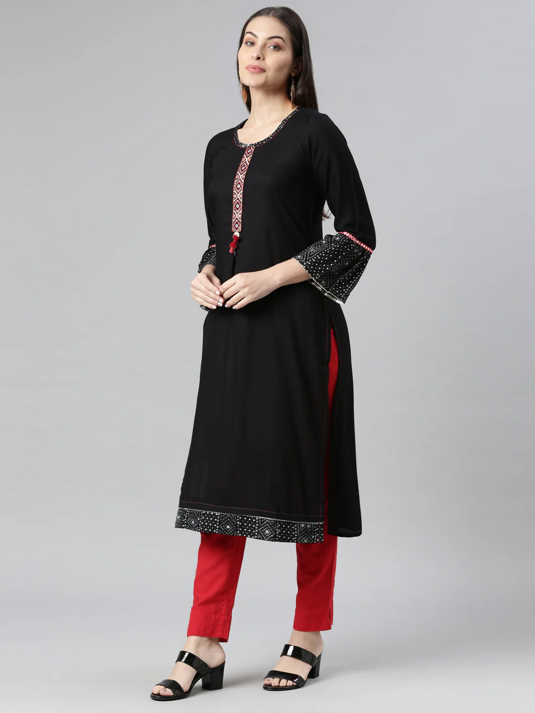 Neerus Black Color Rayon Fabric Kurta - Image 2