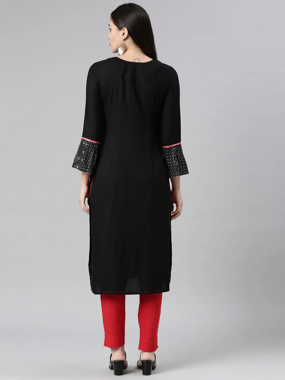 Neerus Black Color Rayon Fabric Kurta - Image 3