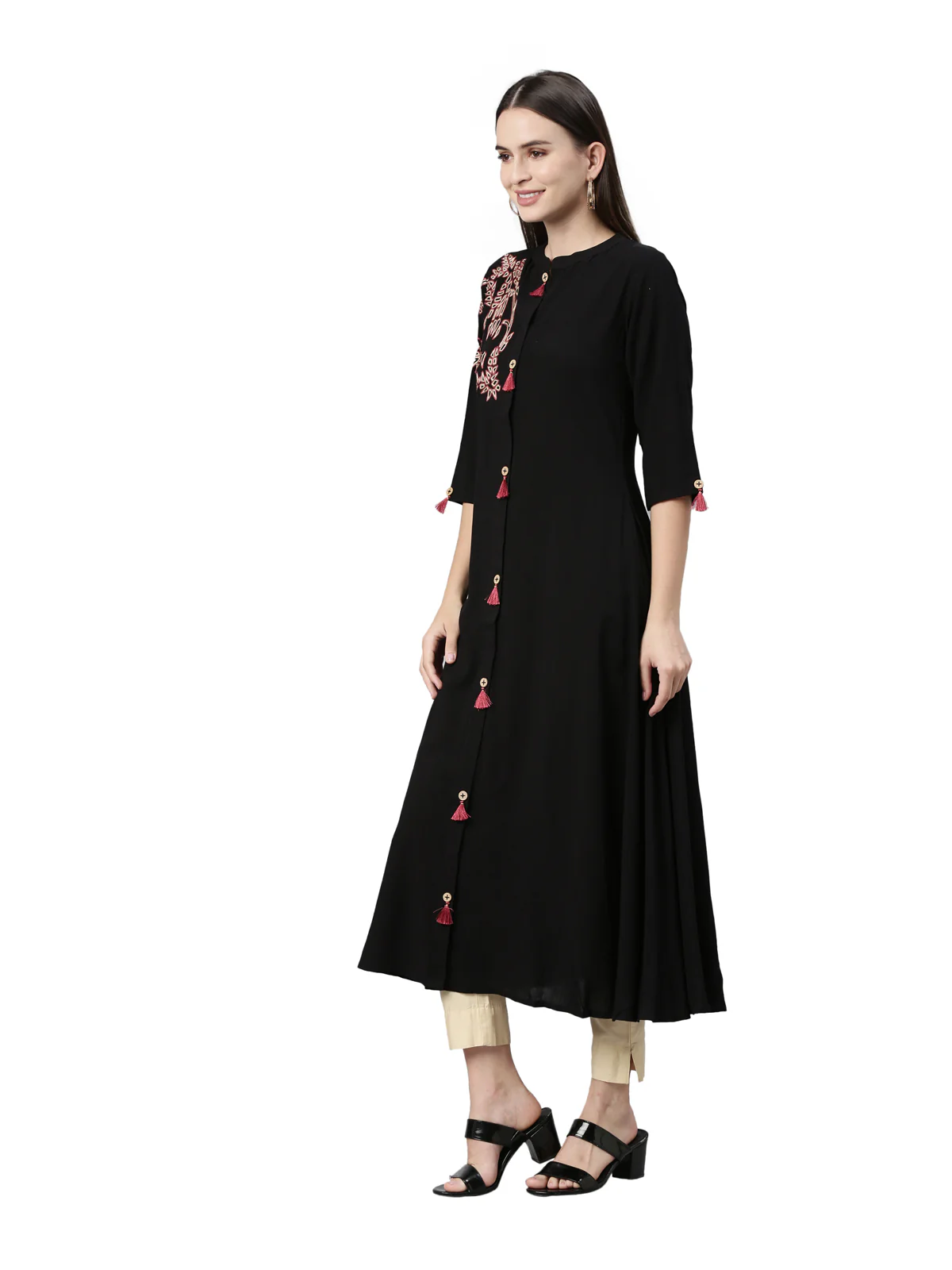 Neerus Black Color Rayon Fabric Kurta - Image 3