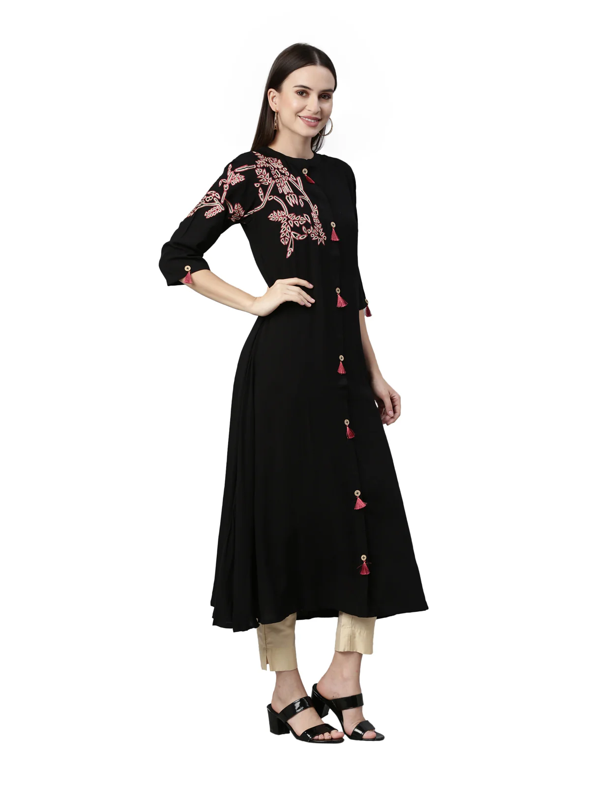 Neerus Black Color Rayon Fabric Kurta - Image 4