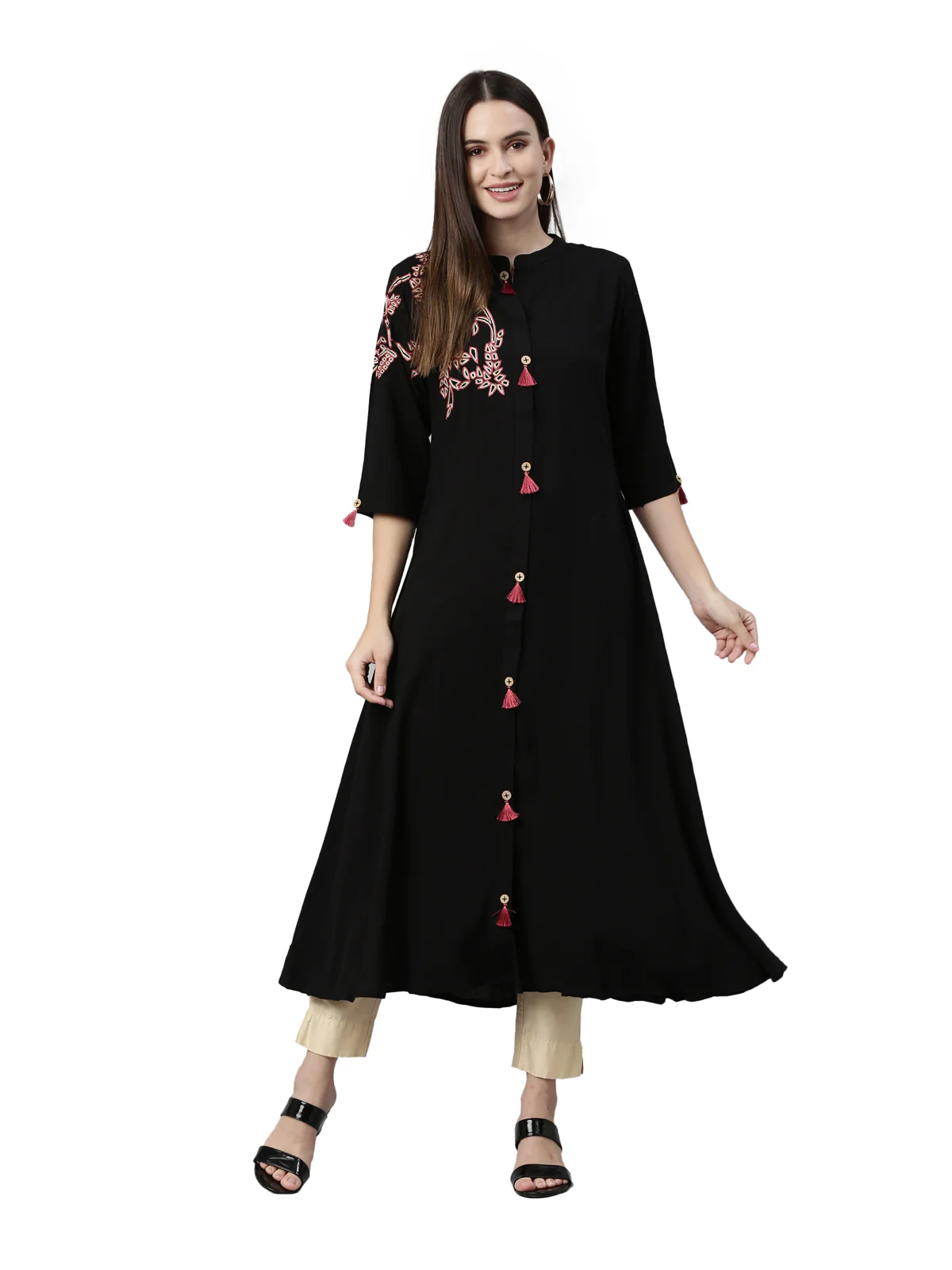Neerus Black Color Rayon Fabric Kurta - Image 6