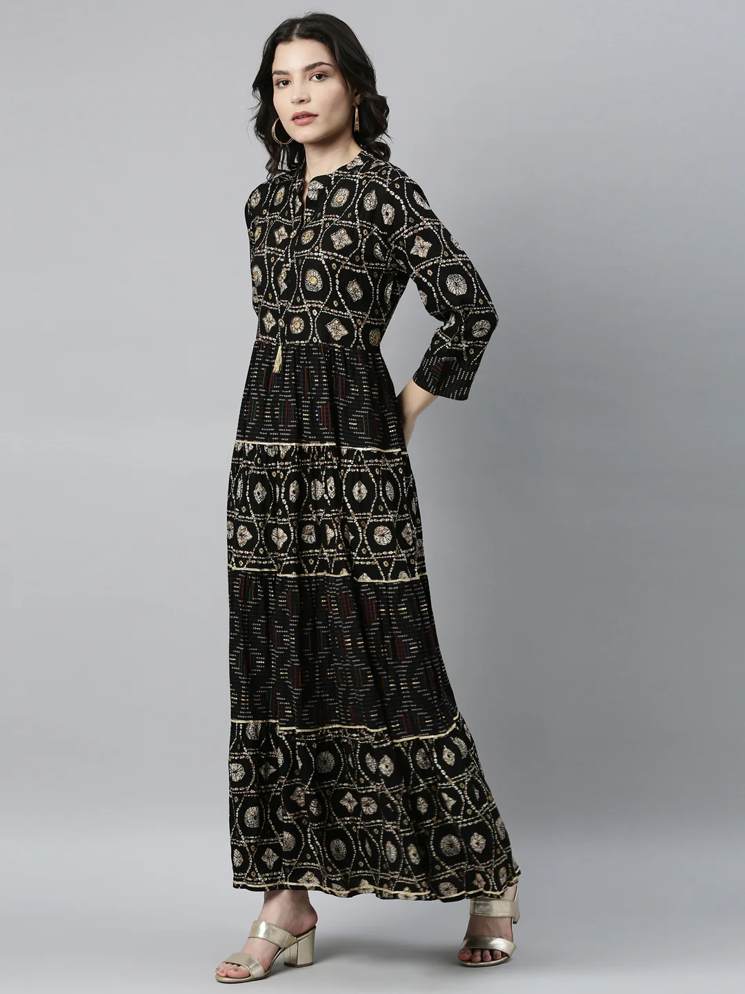 Neerus Black Color Rayon Fabric Kurta - Image 3