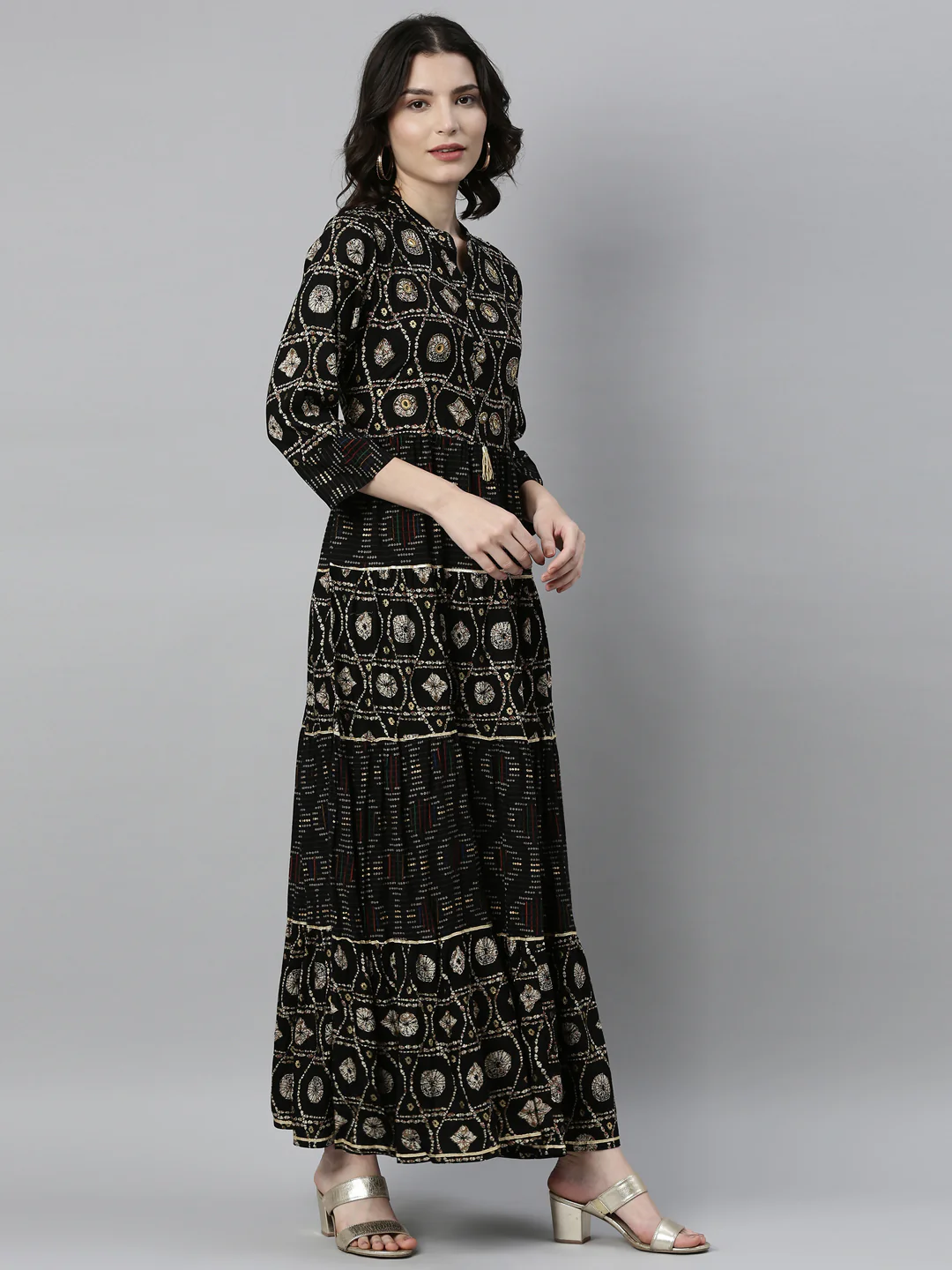 Neerus Black Color Rayon Fabric Kurta - Image 4